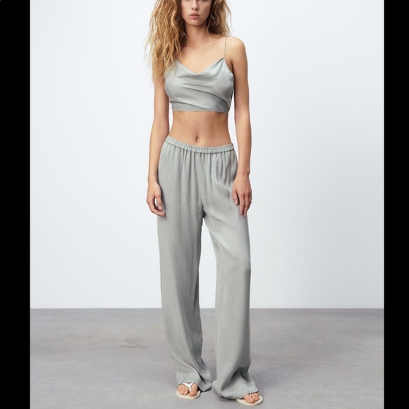 Grey crop top worn strappy backless detail. Matching set also available - Picture 4 of 9